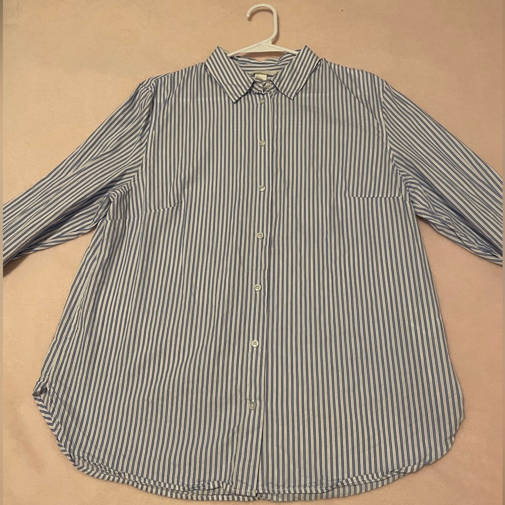 H&M Button Down Blue & White Striped Shirt - Size 12